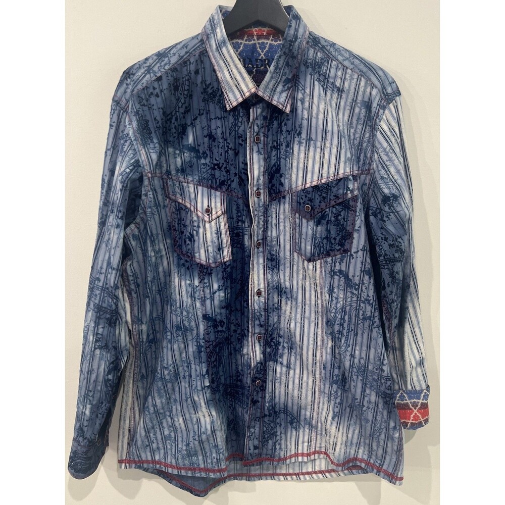 Cuadra Shirt Mens Large Western Bold Paisley Button Down Blue Graphic Print